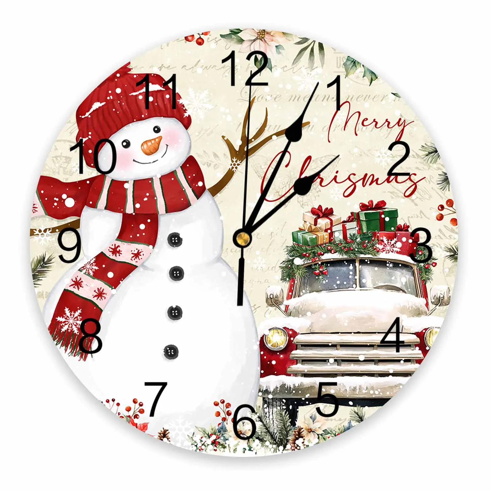 Christmas And Winter Snowman Poinsettia Wall Clock Large Modern Kitchen Dinning Round Wall Clocks Watches Living Room