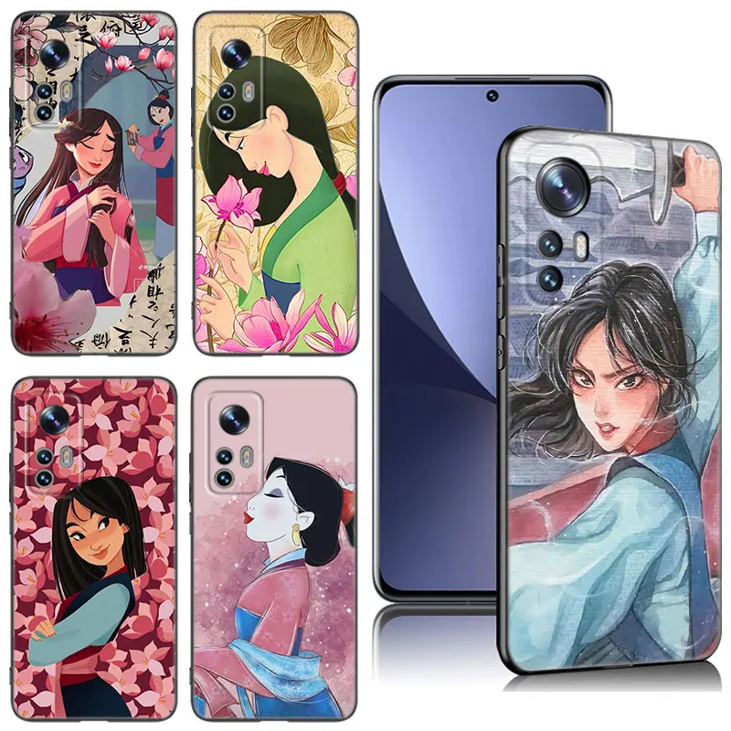 جراب هاتف Mulan Princess أسود لـ Xiaomi ، فيلم ساخن ، Mi 9 SE ، 10T ، 11 ، 12 ، 13 Lite ، 9T ، 11T ، 12S ، 12T ، 13T ، 14 برو ، 5G ، NE ، 10i ، 11i ، 12X