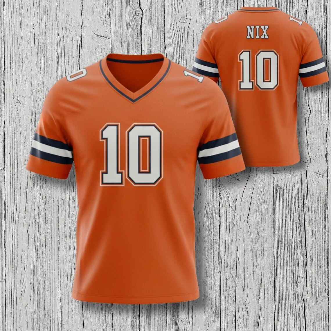 Custom Football Fan V Neck Jersey Shirt Orange Navy All Over Print Tee Personalized Number Game Day