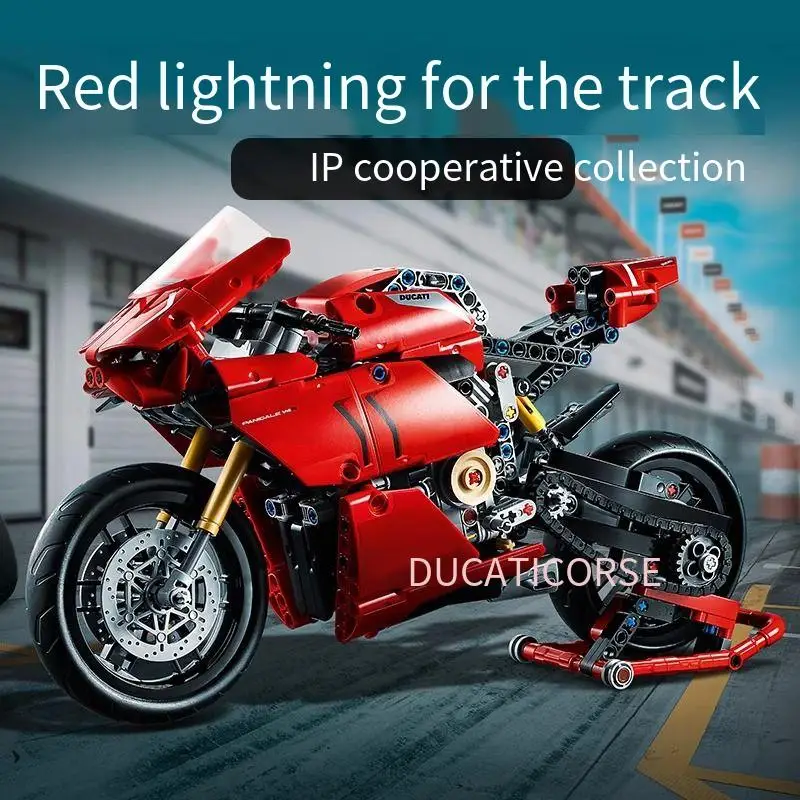 Technology Motorcycle Building Blocks Ducatied MOC  Locomotive Model Mechanical Group Brick Difficult Assembly Toy Kid gift