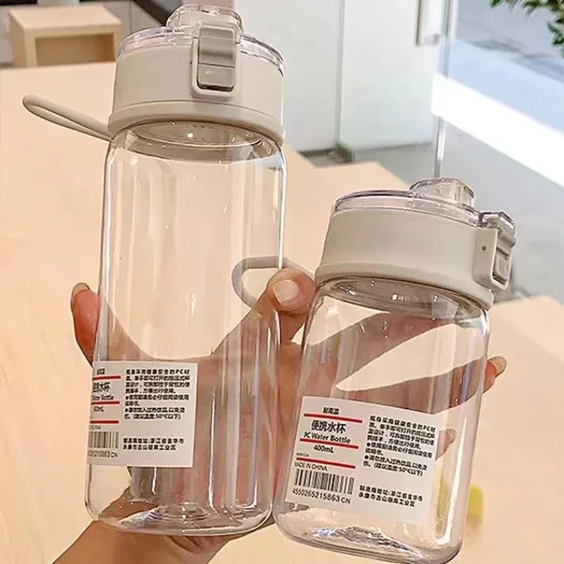 Botella de agua Kawaii transparente portátil, vaso de plástico práctico para deportes, viaje al aire libre, Oficina