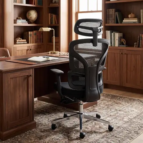 Office Chair High-Back MeshErgonomic Adjustable Lumbar Support Swivel Seat for Home Office Use, Black Mesh Fabric, Enhanced Com