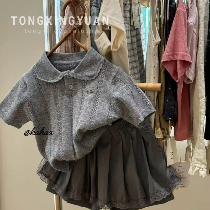 

Girls' Academy Style Summer New Girls' Short SleeveTPleated Skirt SetmiuHigh-end Color