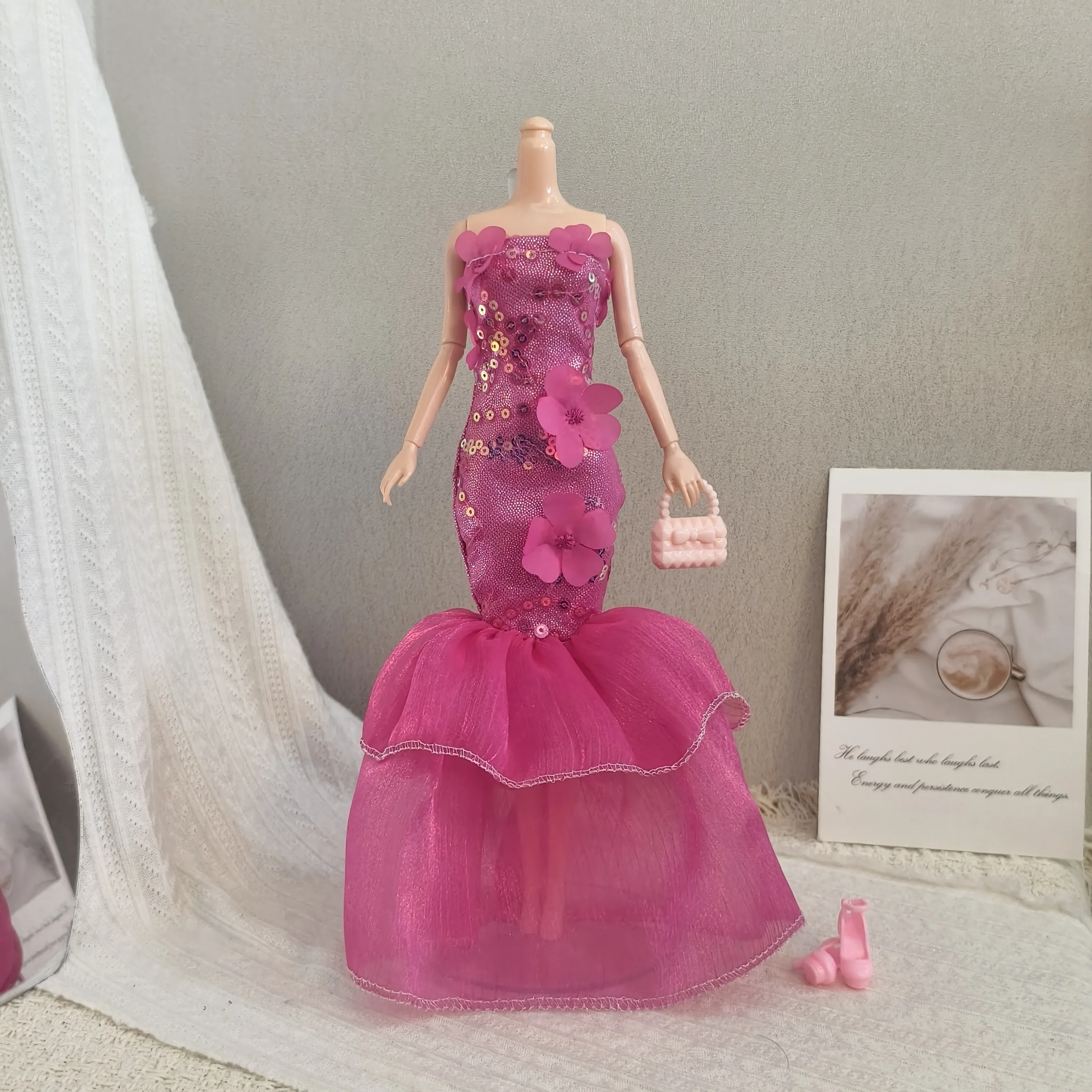 Fantasy Flower Fairy Sequins Floral Fishtail Dress Luxury Evening Gown For 1/6 FR Babi Supermodel Doll Dress Up Clothes Parts