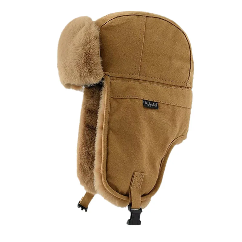 

Ins Winter Riding Cold-proof Warm Canvas Ushanka Women Korean Style Simple Letters Lovers Wild Earmuffs Hat Men