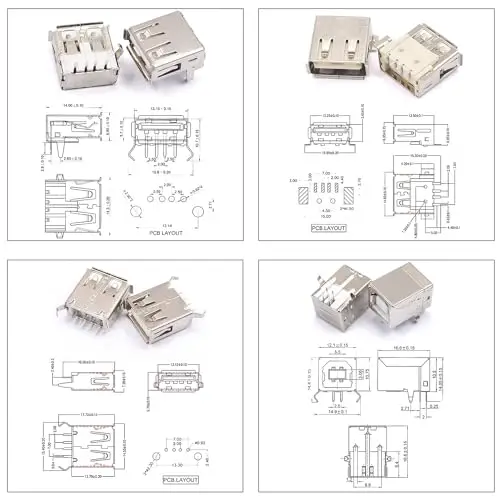 Kit de surtido de conectores USB 2.0 hembra/macho para montaje en PCB, con pines, tipo A/B, macho/hembra (USB 2.0) 5