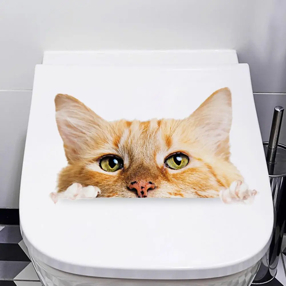 

Toilet Decoration Sticker Funny Cat Bathroom Toilet Lid Stickers Vivid Waterproof Decorations for Doors Walls Cartoon Murals