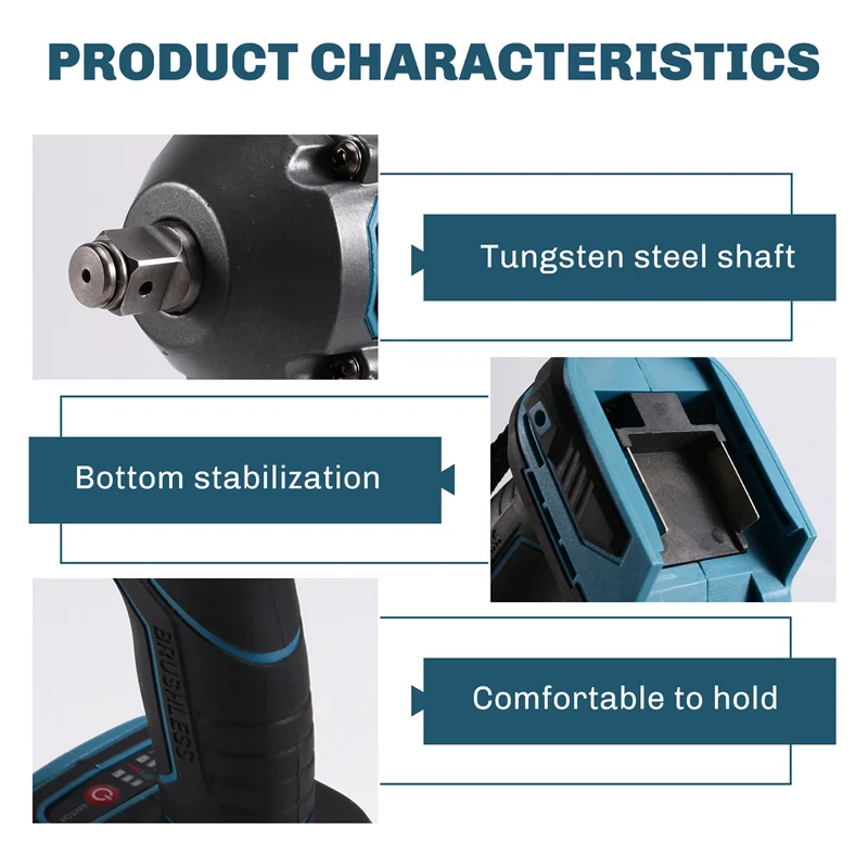

RMWIN-550N.M Brushless Electric Impact Wrench Rechargeable Wrench 1/2" Variable Car Repair Power Tool For 18V Battery