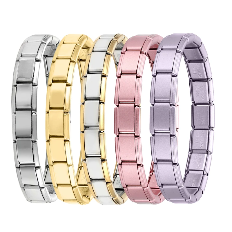 New Solid Color Women Men Jewelry DIY 9MM Width Italian Elastic Charm Bracelet Solid Color Stainless Steel Fashion Bangle