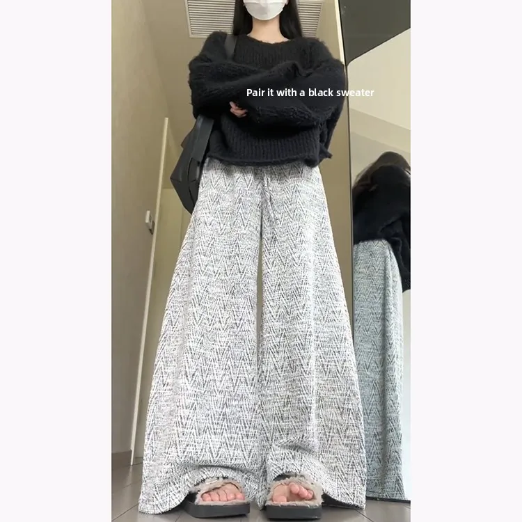 Retro Faion Casual Wide Leg Pants Women's Early Autumn Small Size Drapey Slimming Long Pants High Waist Straight Leg