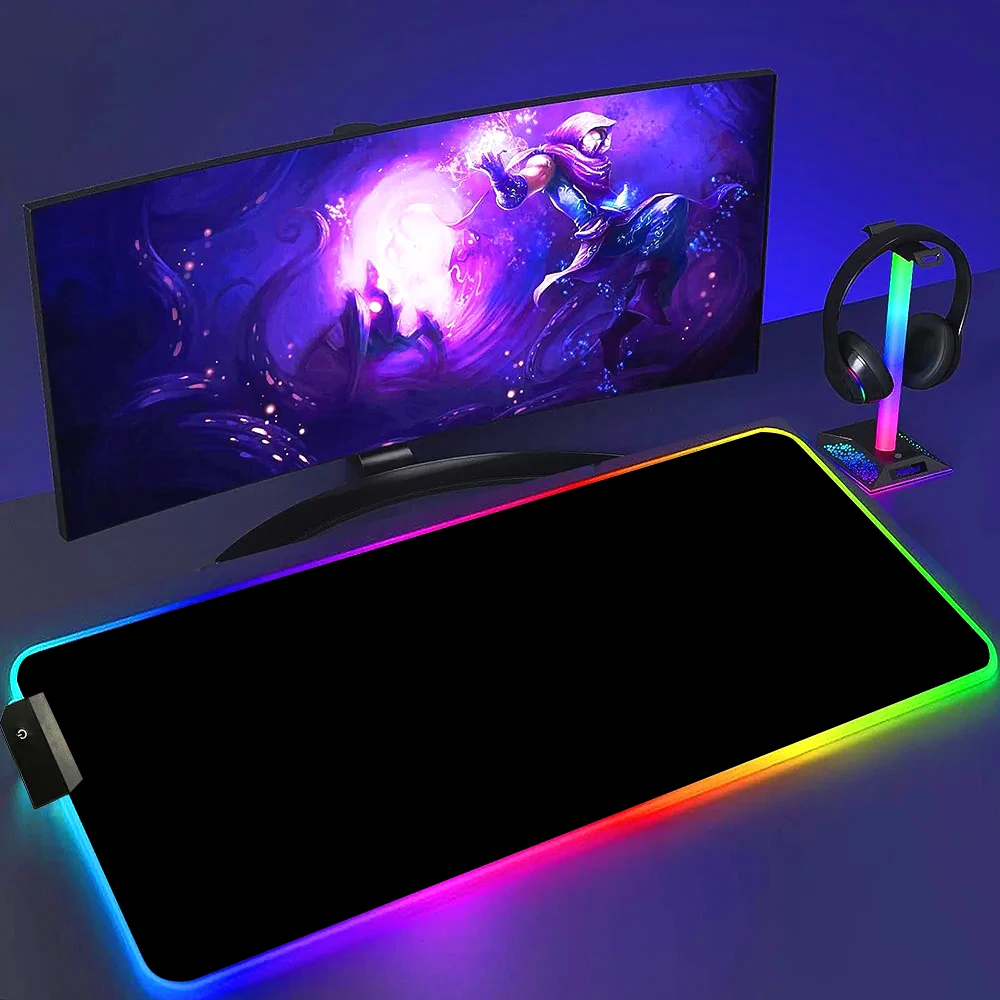 Tapis de souris RGB, couvre-clavier RGB, tapis de bureau, surface colorée, tapis de souris noir, imperméable, multi-tailles, pour joueurs d'ordinateur