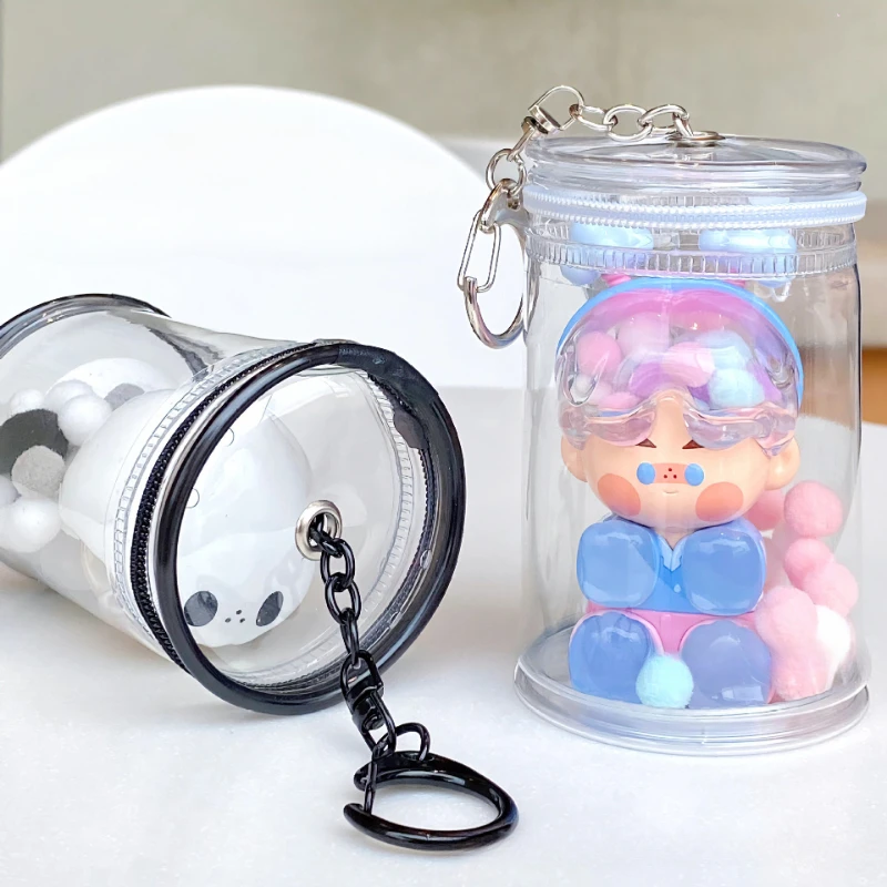 Creative Thicken Transparent Keychain for Doll Display Storage Bag Kawaii Girls Bag Pendant Protect Mystery Toy Storage Case