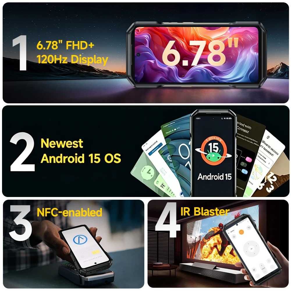 Ulefone Armor 27 4G Wytrzymały smartfon 64MP z noktowizorem + 50MP + 50MP, 10600mAh, 24GB + 256GB, Android 15, 6.78 cala, 120Hz, NFC, wersja globalna — zdjęcie 6