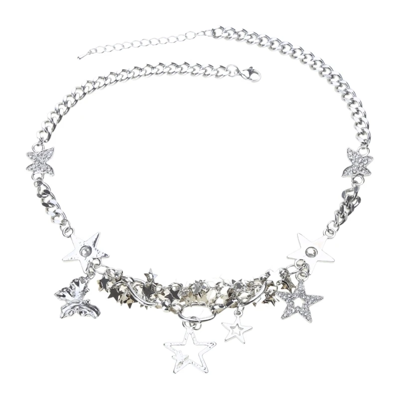 

Hollow Star Pendant Necklace Sweet Cool Y2k Clavicle Chain Retro Personality Butterfly Choker Necklace Jewelry Ornament