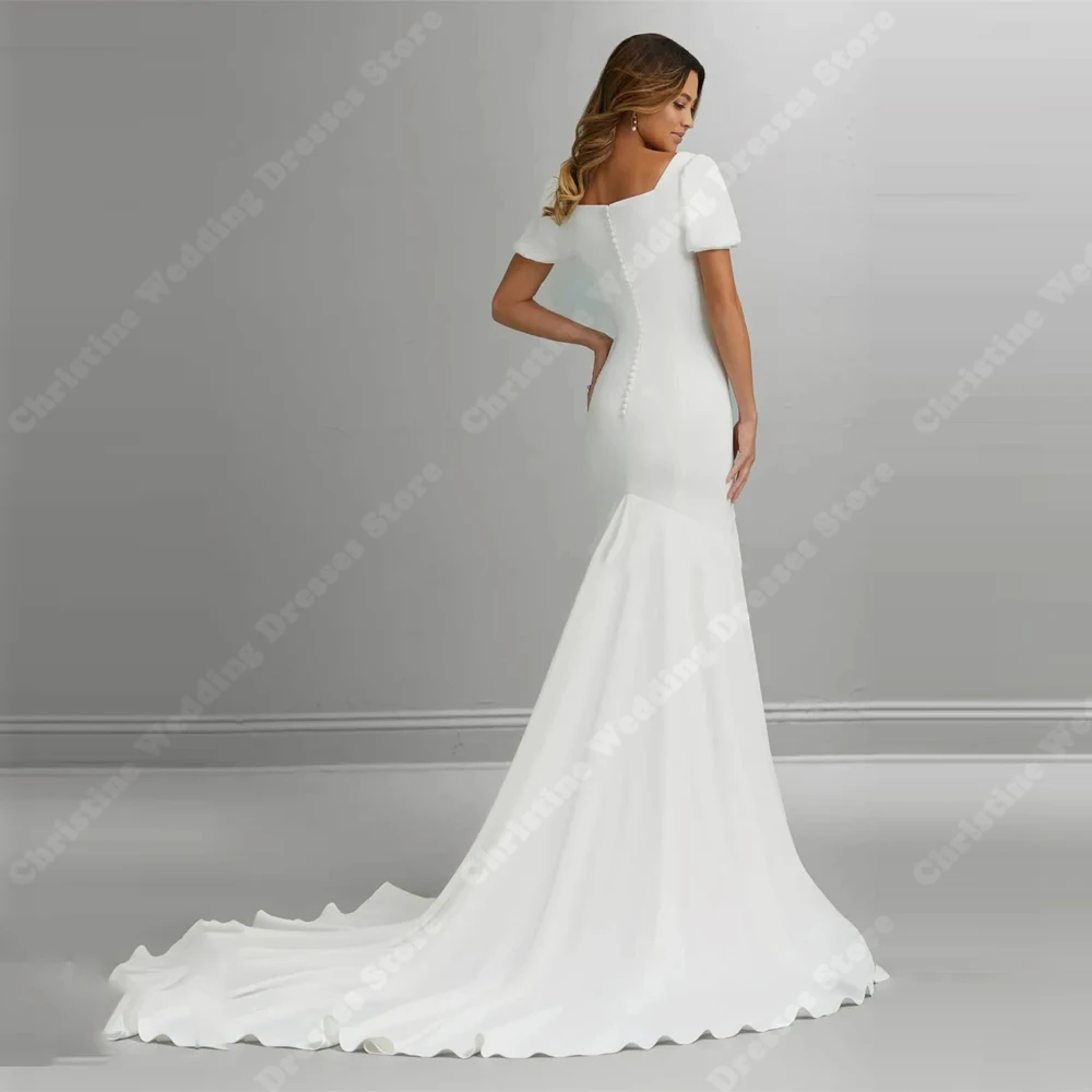 2024 Simple Short Sleeves Women Wedding Dresses Elegant Square-Neck Design Bridal Gowns Newest Formal Mermaid Vestidos De Novias