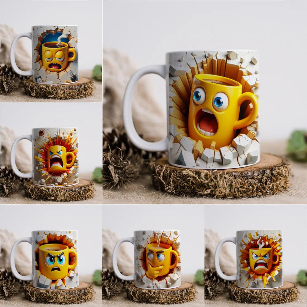 New 3D expression ceramic mug, packaging, labelable