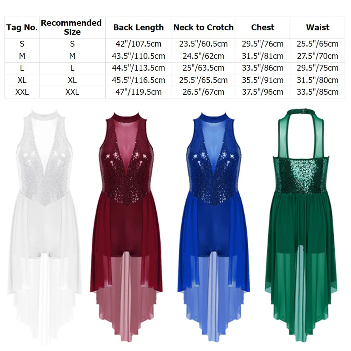 Sleeveless Asymmetrical Lyrical Dance Costumes Women Adult Sparkly Sequin Ballet Tutu Gymnastics Leotard Dance Dress