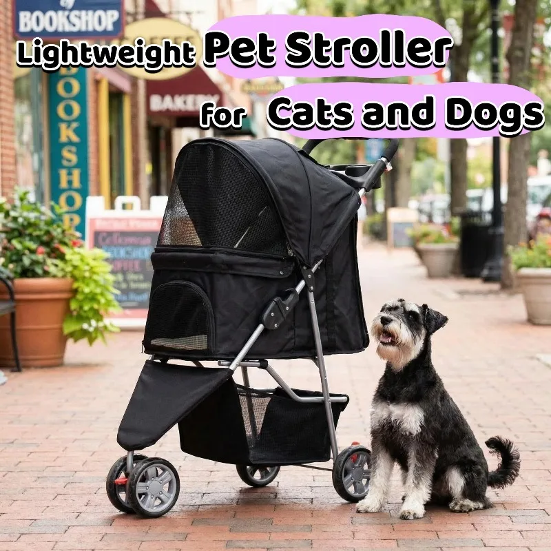 Modern Dog Stroller Portable Waterproof Foot Brake Pet Stroller 3 Wheel Foldable Mesh Window Durable One-click Fold Cat Stroller