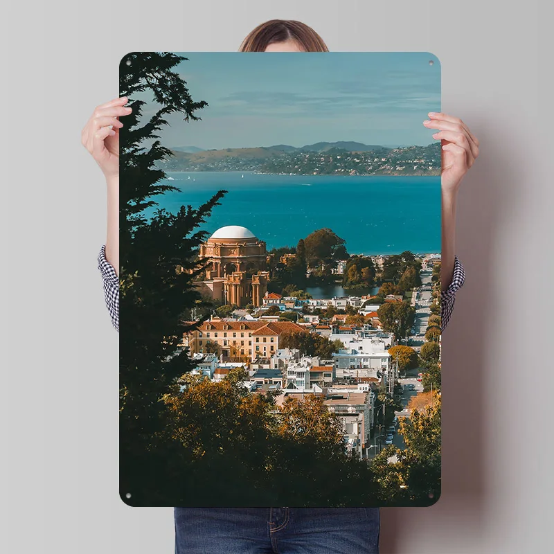 San Francisco Bay View With Palace of Fine Arts Metal Poster Customized Wall Art Retro Vintage Metal Tin Signs for Custom Plate