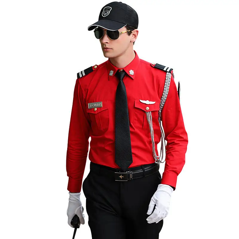 Upscale Property Security Uniform Hotel Short Sleeved Security Red Work Shirt Suit Men Image Post Protocol  Long Sleeve Clothes