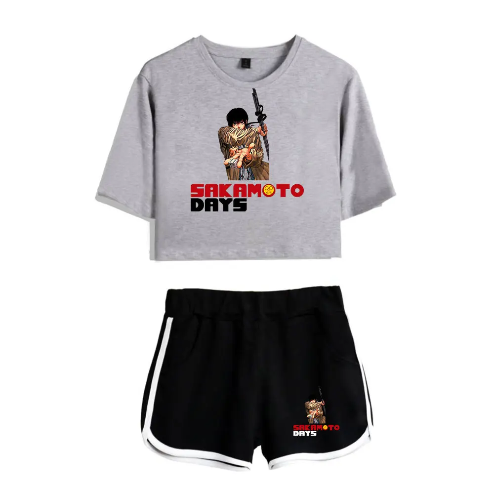 sakamoto days 빈티지 90년대 머치 탑스 투피스 세트 스트리트웨어 반바지+러블리 티셔츠 하라주쿠 여성 Y2k 탑