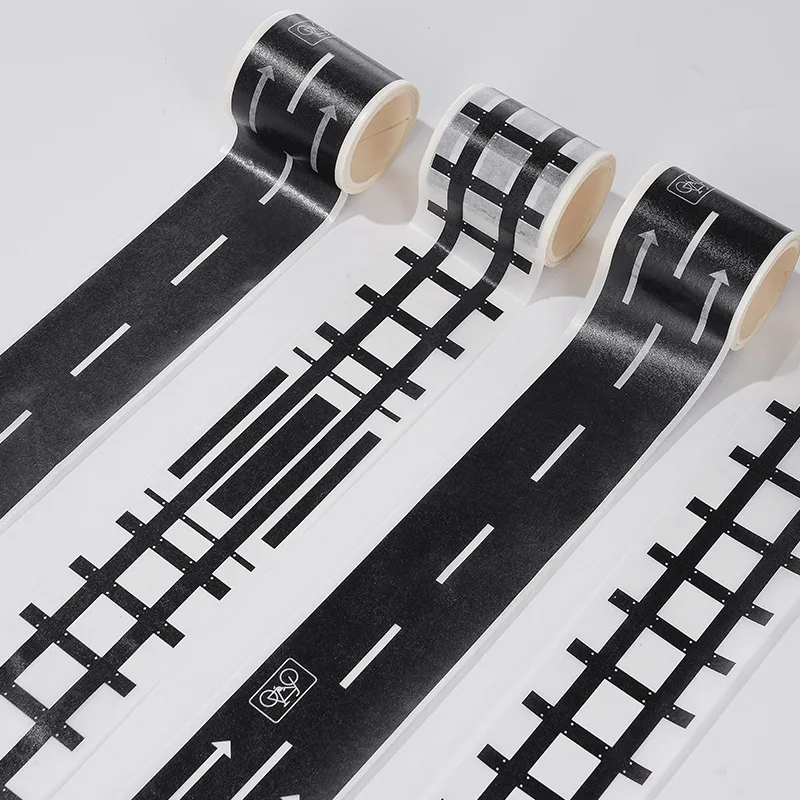 1 Roll Cartoon DIY Road Rail Transit Tape Car Self-Adhesive Curve Stickers Stationery Accessories Stickers