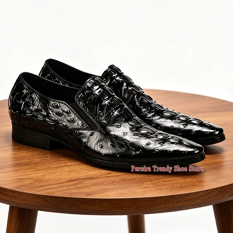 

Crocodile Pattern Genuine Leather Men's Loafers Summer New Pointed Toe Business Dress Shoes British Brown Black Cowhide Shoes