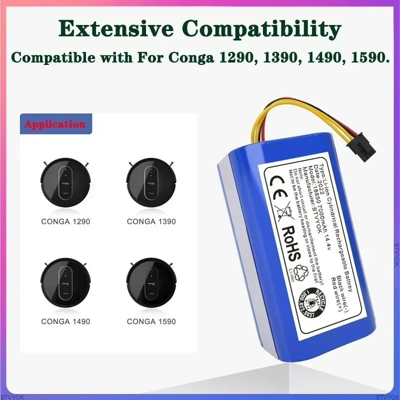 

Battery pack 14.4v 13000mAh Lithium-ion Battery for Cecotec Conga 1290 1390 1490 1590 Replacement Robot Vacuum Cleaner Battery