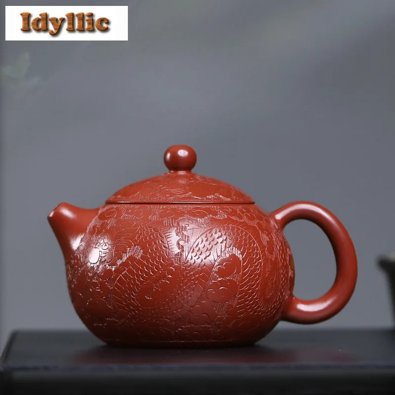 

280ml Vintage Yixing Purple Clay Teapots Handmade Dragon Xishi Pot Raw Ore Dahongpao Mud Tea Maker Kettle Zisha Tea Set Supplies