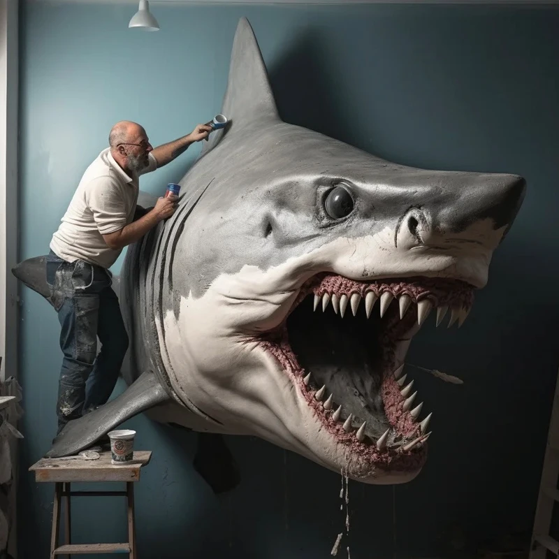 Customized Shark Model Resin Crafts Fiberglass and Fiber Sculpture Installation for Aquarium Marine Life Display