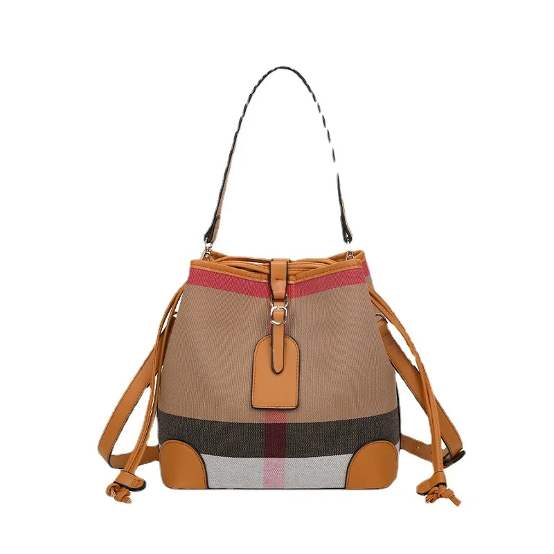 Designer Bucket Bags For Women Luxury Canvas Leather Handbags And Purses Ladies Tote Famous Brand Crossbody Shoulder Bag Brown