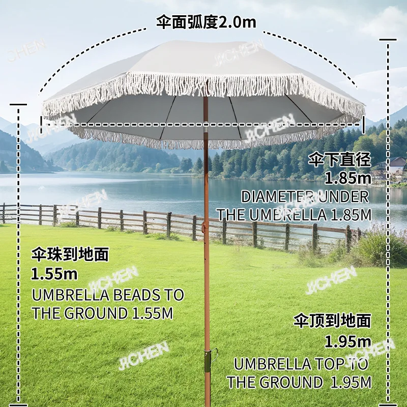 

HZ Seaside Resort Beach Umbrella Courtyard Tassel Umbrella Sun Umbrella Pool Sun Protection Terrace Parasol