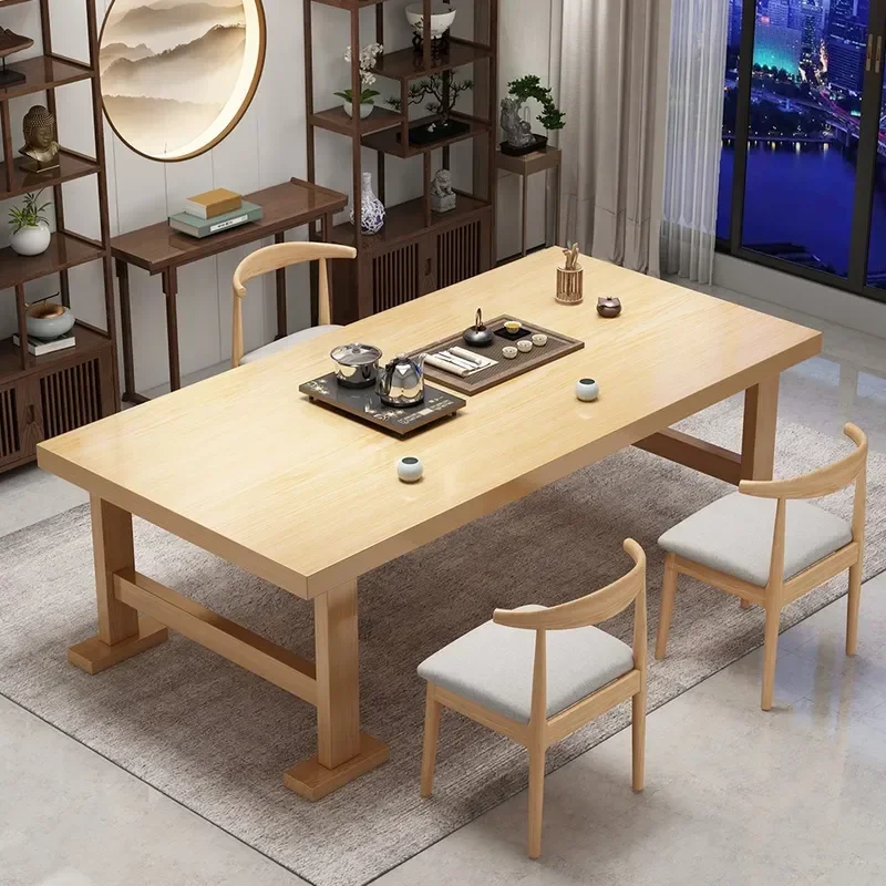 for Large Board Tea Table Solid Wood Legs Tea Table and Chair Combination One Table Five Chairs New Chinese Coffee