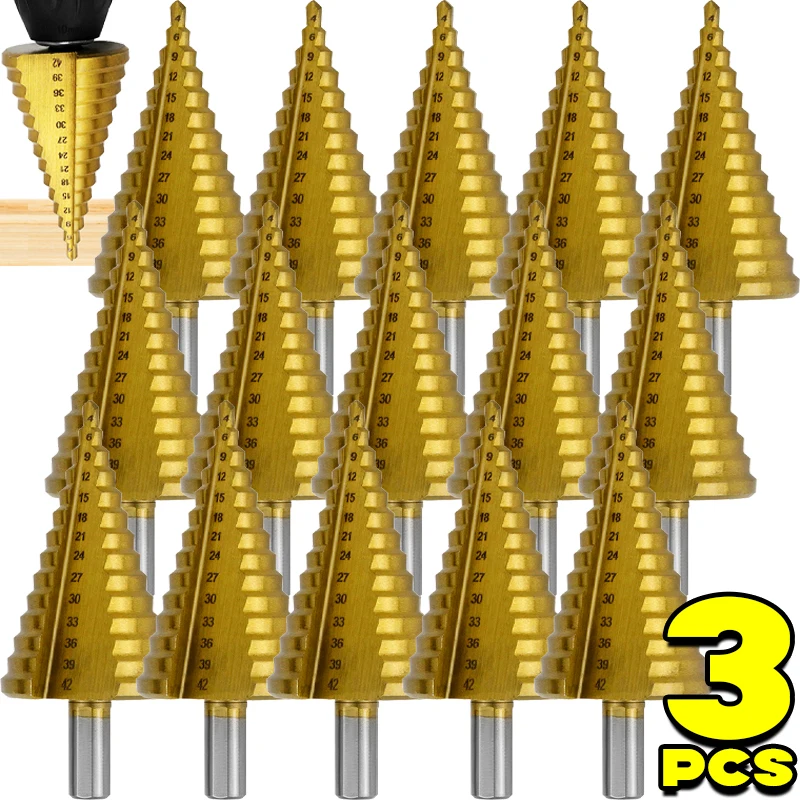 

5-35 Золотая титановая пластина, сверло-пагода, шестиугольное ступенчатое сверло с прямой канавкой, дерево, пластик, алюминий, сверление отверстий, расширяющиеся инструменты