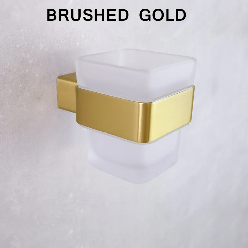 Glass Toothbrush Holder White In Wall SUS304 Holder Brushed Gold Cup Holder Matt Black Chrome