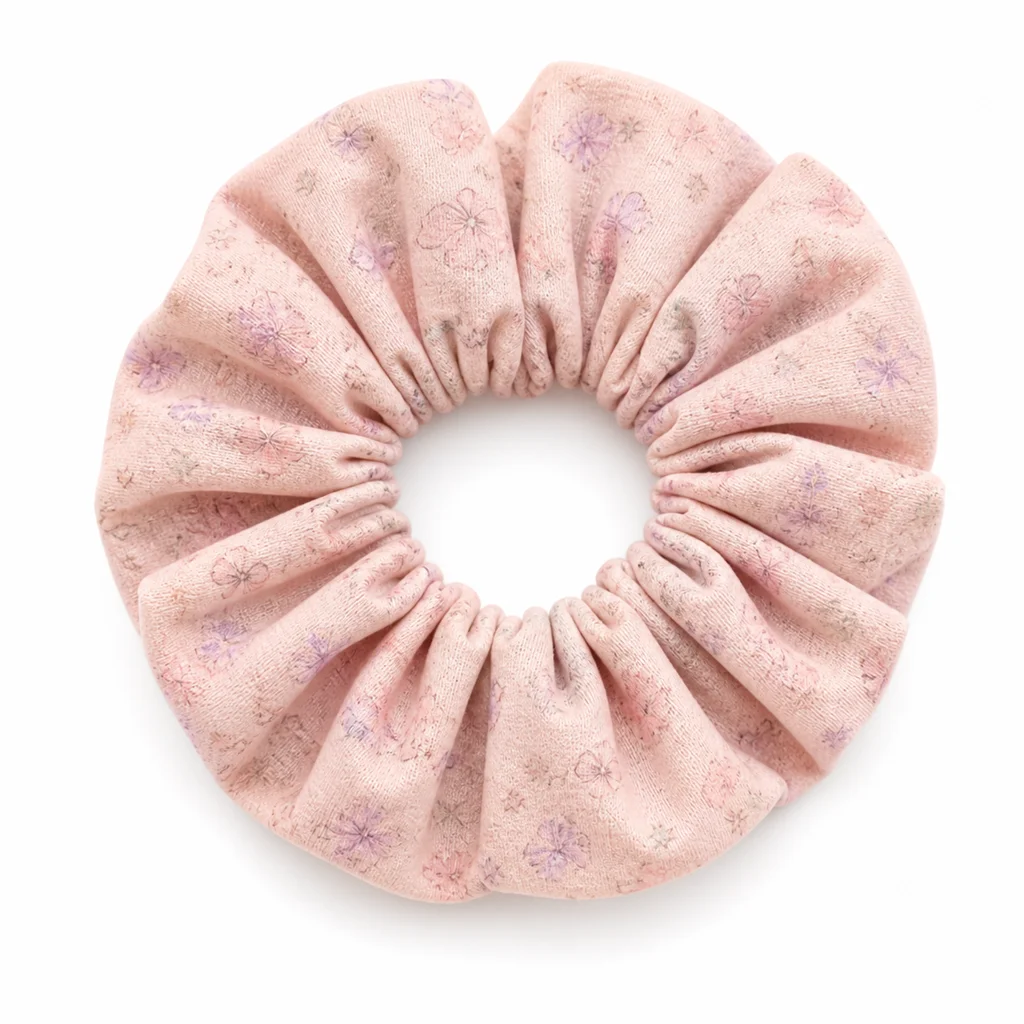 Blush Pink Doodle Single-Layer Scrunchie Handmade Soft Knit-Look Hair Tie Ponytail Holder for Women