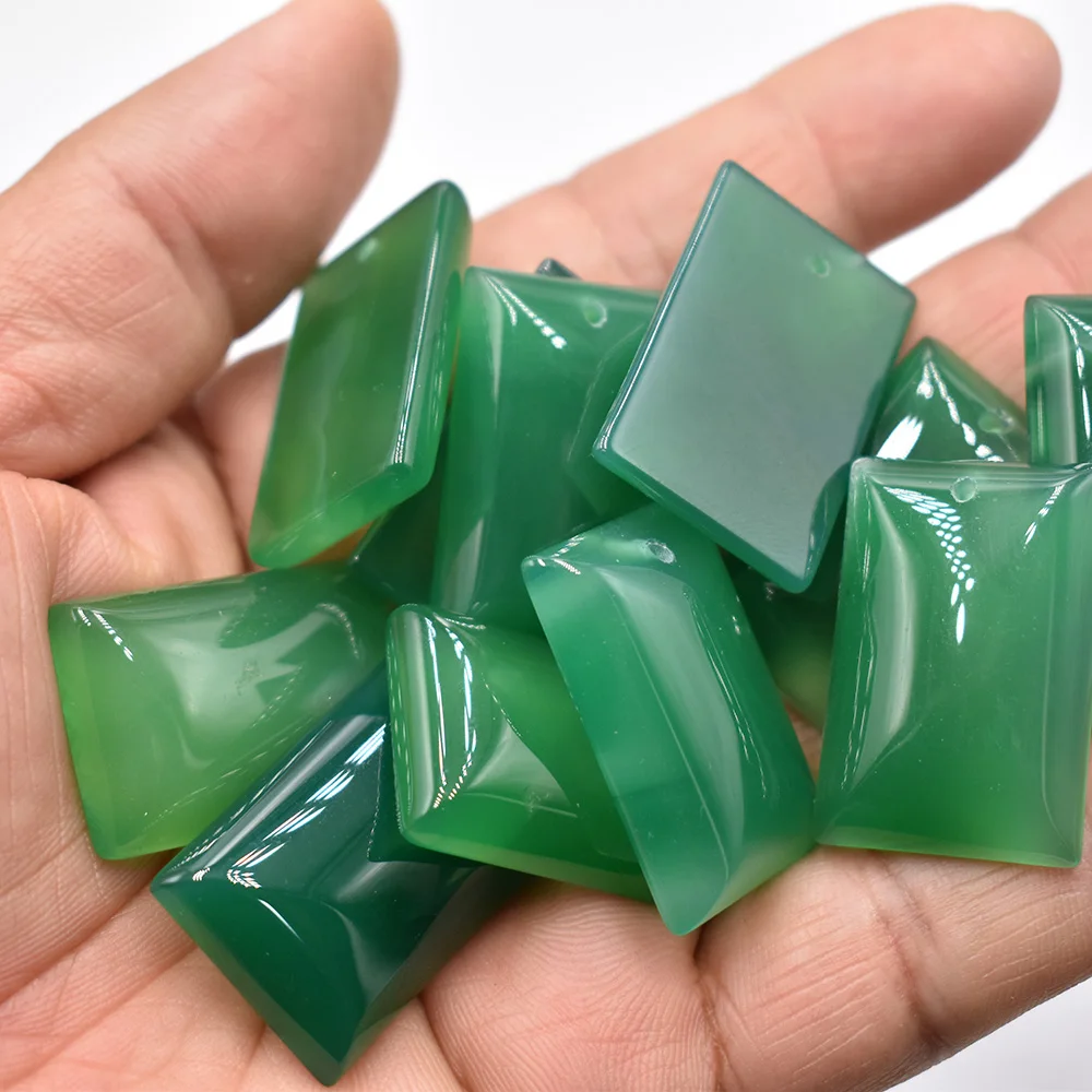 Wholesale 12pcs/lot 20*30mm Fashion Natural Green Agate Rectangle Shape Pendant For Jewelry Making Free Shipping