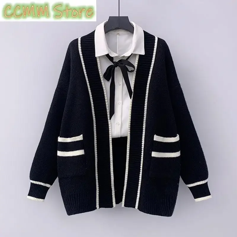 

New Spring Autumn Korean Version Loose Mid Length Pocket Academy Style Fashion Sweater Cardigan Coat Women's Knit
