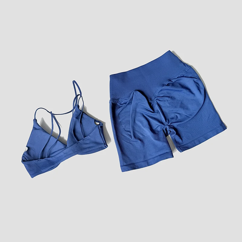 WAREBALL Yoga Vision Twist Front Sports Bra Leggings Gym Set Women's High Elastic Gym Bra Vest Buttock Lift Shorts Sports Set