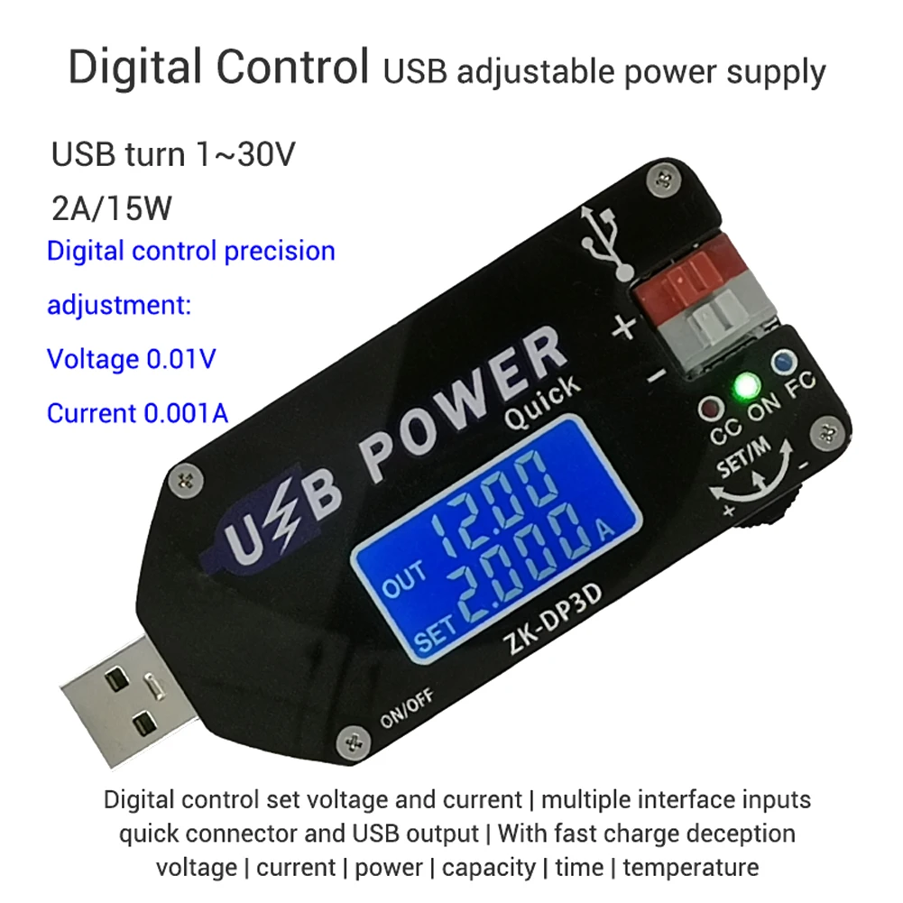 DP3D CNC USB TYPE-C DC-DC Converter 2A 15W Constant Voltage Constant Current Power Module Regulated Power Supply QC2.0 3.0 AFC