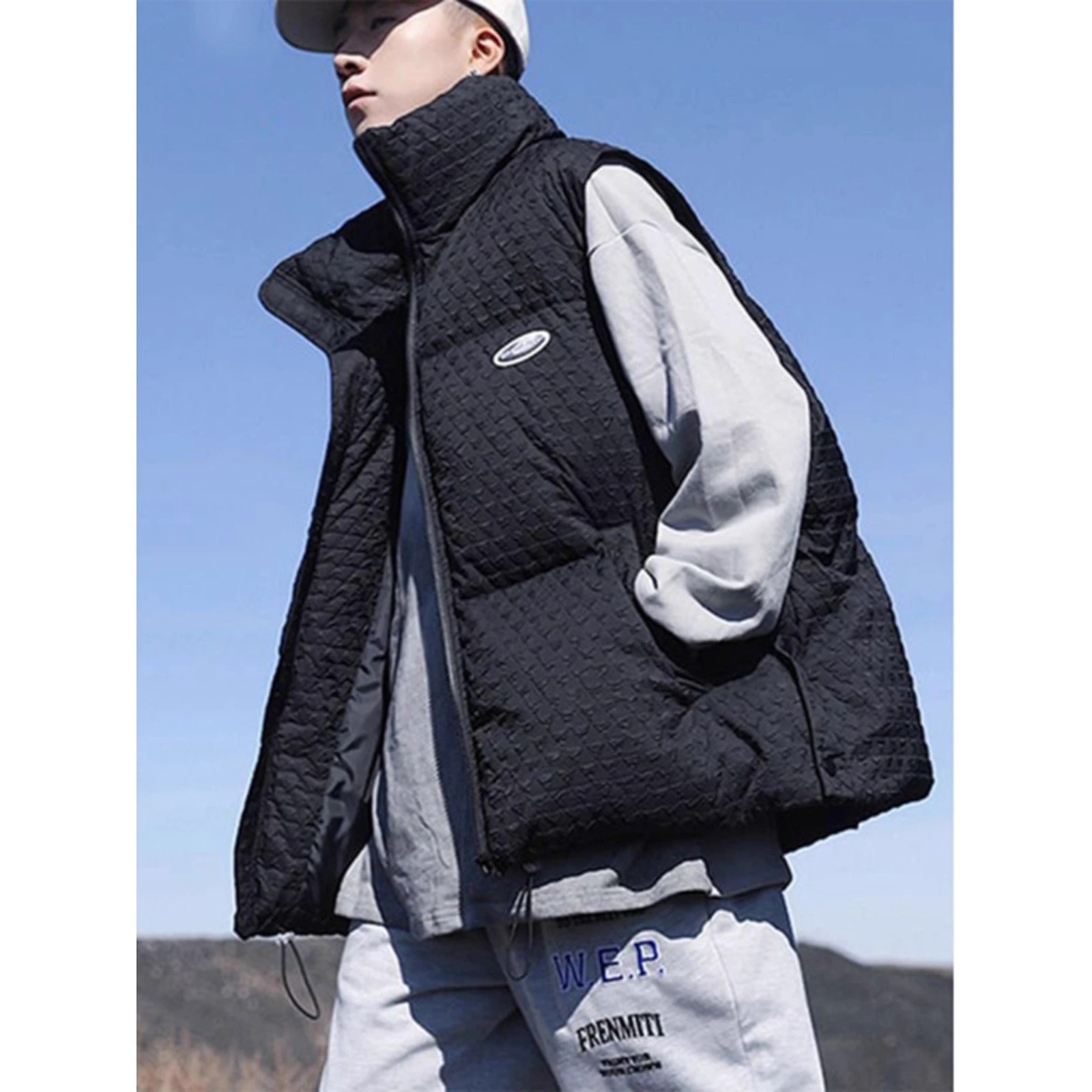 

Extra Large 300 Pou Japanese Texture Stand Collar Vest Loose Svel Men's Cotton Jaet Autumn Winter Faion Brand