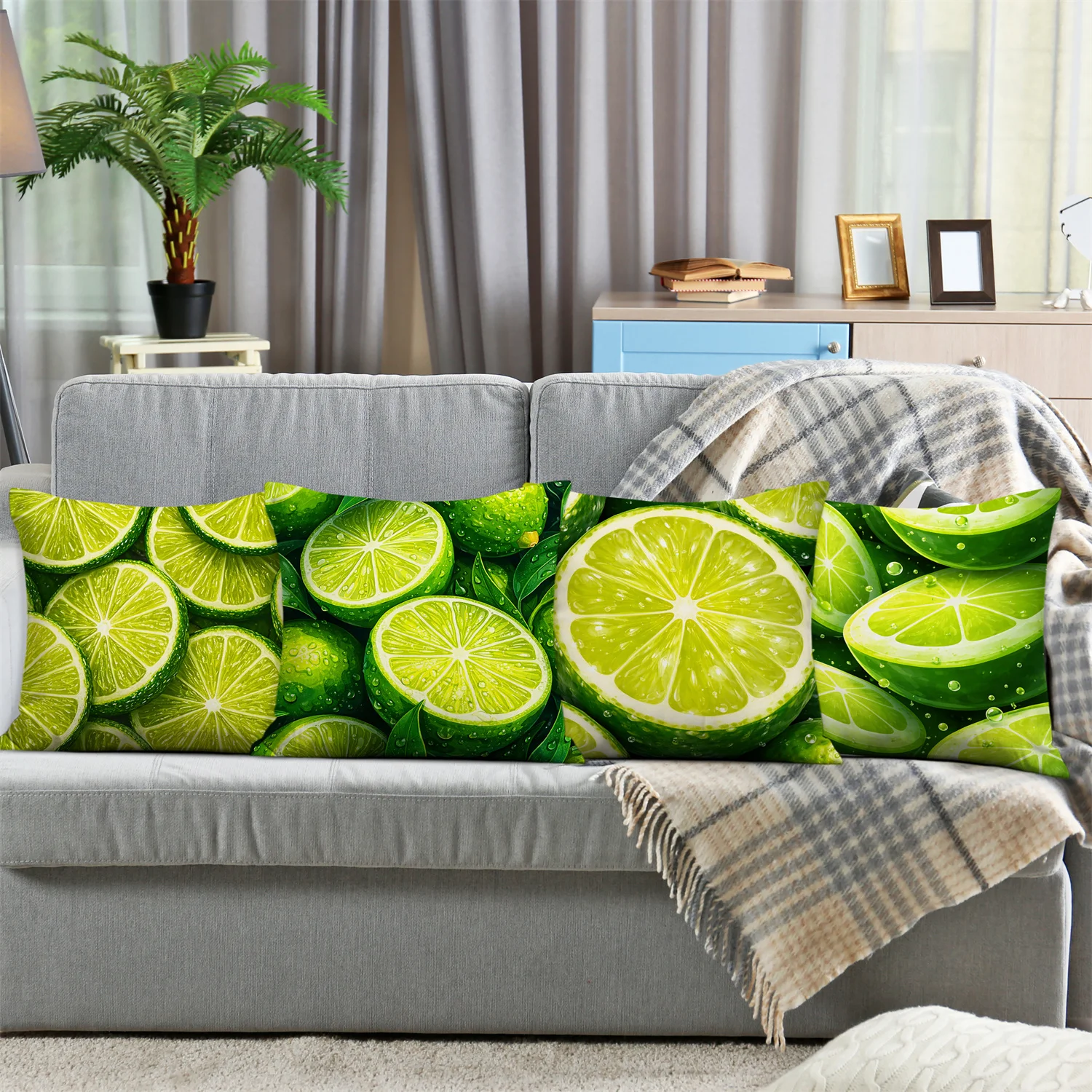 Lime slices are fresh and refreshing printing pillow cover Short plush Suitable living rooms bedrooms sofas throw cushion cover