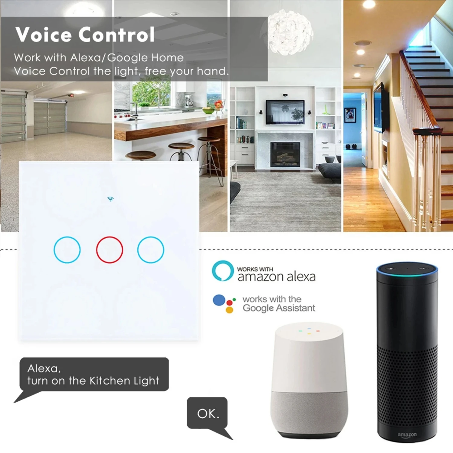 Smart EU Smart Life Alexa 433RF WiFi Remote 1/2/3 Gang Light Wall