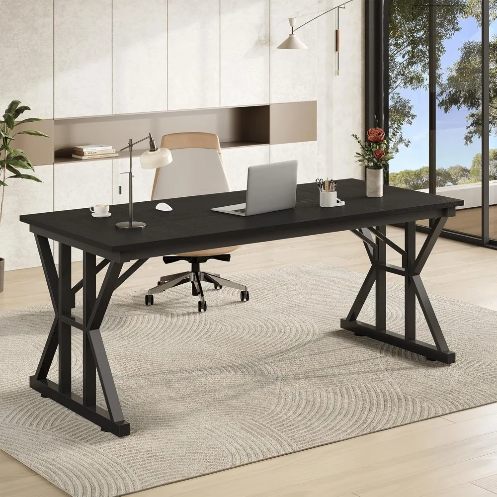 

63 inch executive desk, large desk with thickened frame, computer desk, modern minimalist desk for home work, black