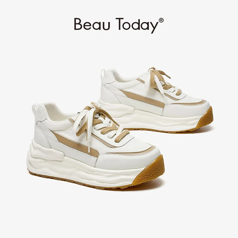 BeauToday Chuncky Sneakers Women Lace-Up Mixed Color Square Toe Patchwork Platform Casual Outdoor Ladies Shoes Handmade 29160