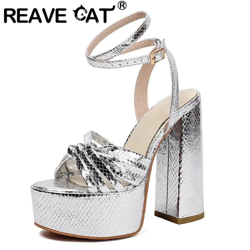 

REAVE CAT 2025 пикантные женские босоножки на массивном каблуке 14,5 см на платформе с холлом 4,5 см с пряжкой и ремешком размера плюс 44 45 46 модная обувь для свиданий