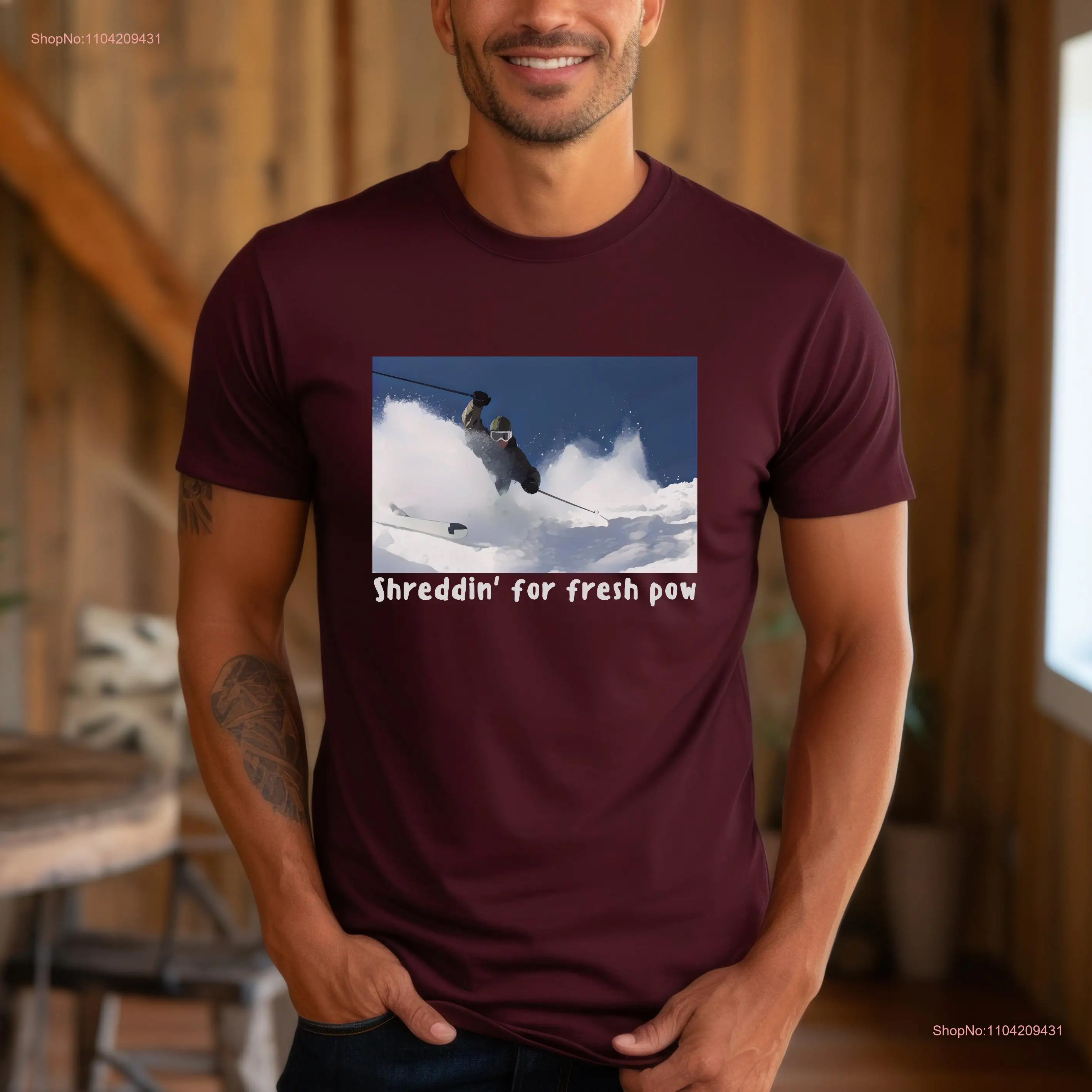 Fresh Pow Shredder T Shirt Powder Skiing Enthusiast Winter Sports Apparel Ski Gear Ideas for Skiers and Snowboarders