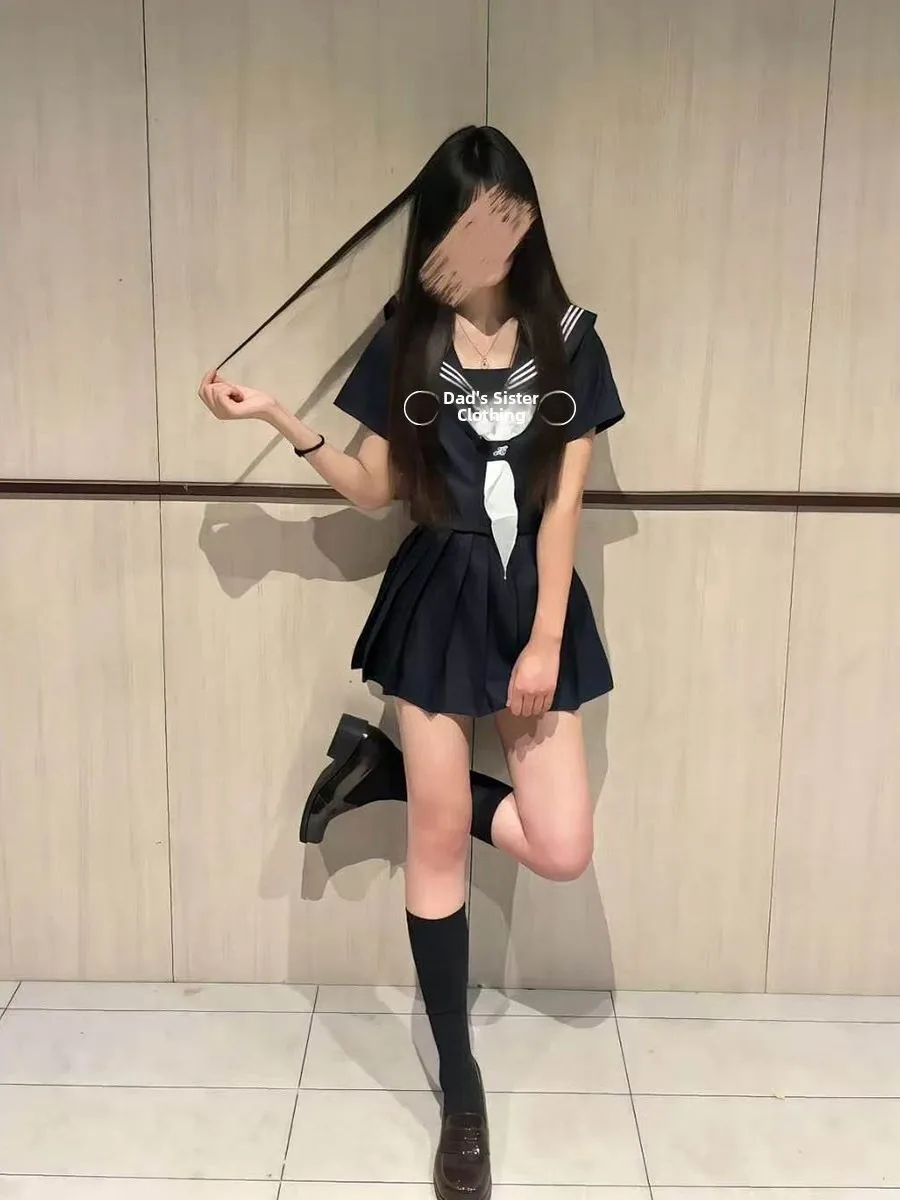 Japanese Style School Uniform Set Soft Girl Summer Sailor Suit Basic Model Student School Supply Feeling Four-Piece Ensemble