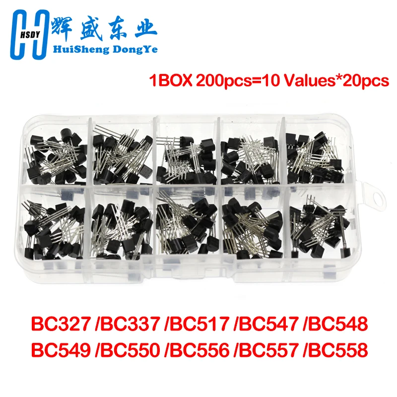 1BOX 200pcs=10 Values*20pcs Transistor kit Assort set BC327/BC337/BC517/BC547/BC548/BC549/BC550 BC556/BC557/BC558 mix diode pack