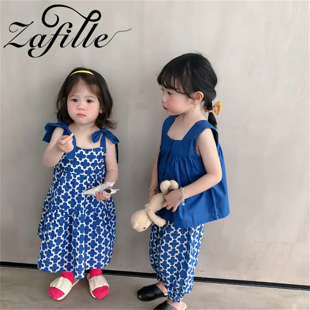 ZAFILLE Hot Sale Kids Girls Floral Dress Summer Toddler Baby Top Or Pants Korean Style Girls Clothes Summer Children Outfits